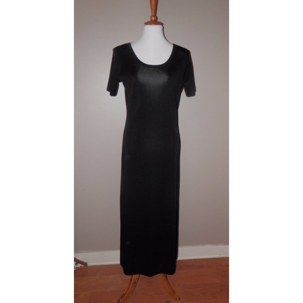 Misook Dress Small Solid Black Short Sleeve Maxi